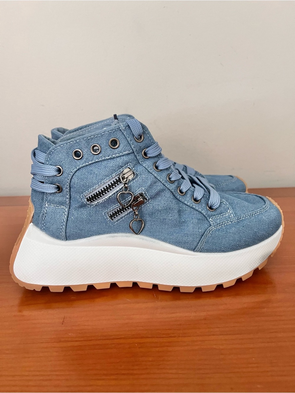 Women’s Canvas Platform Sneakers High Top Denim Shoes Size 38 - Picture 5 of 7